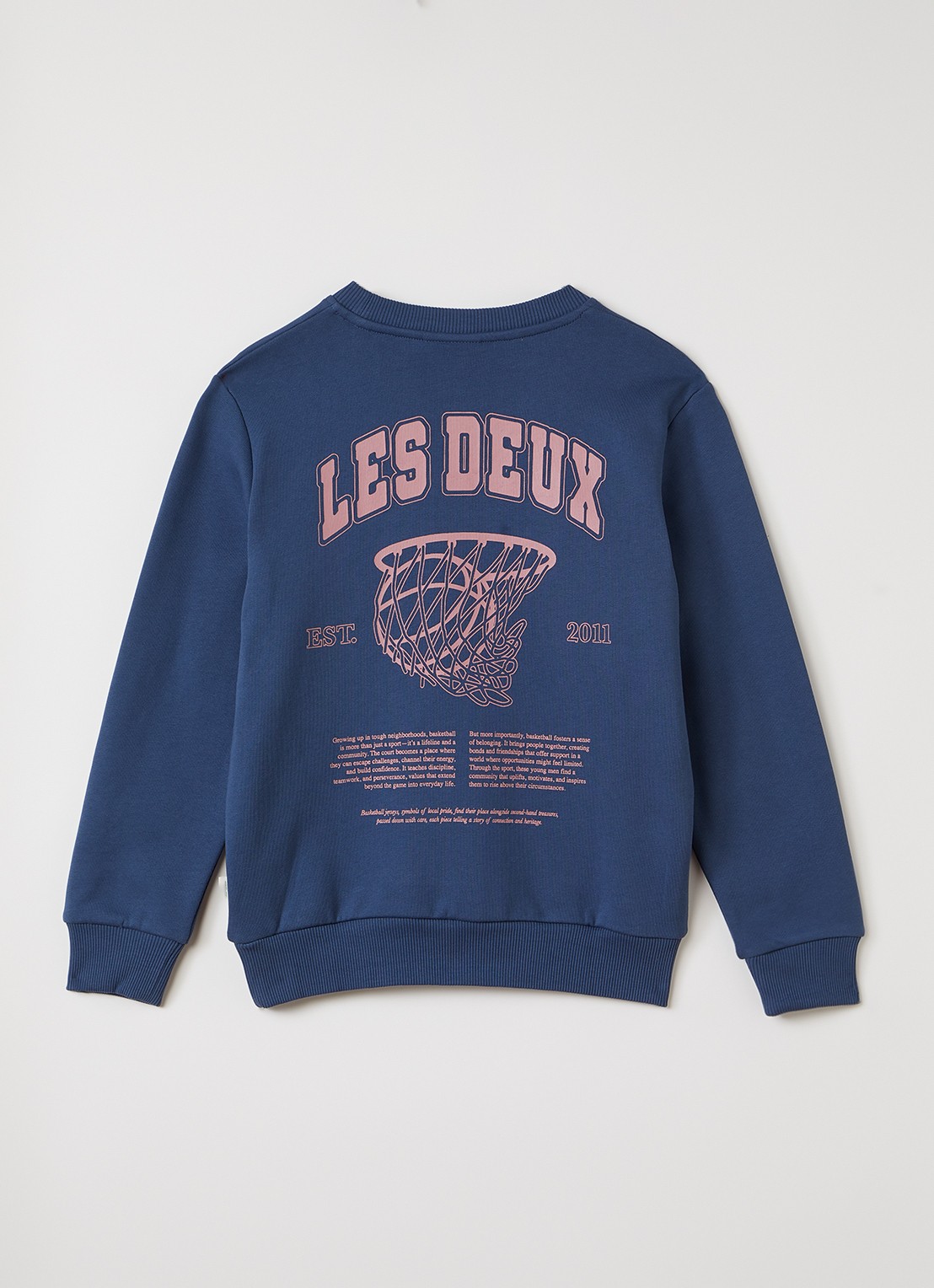 Les Deux Hope sweater met logo- en backprint - voorkant 2 indigo