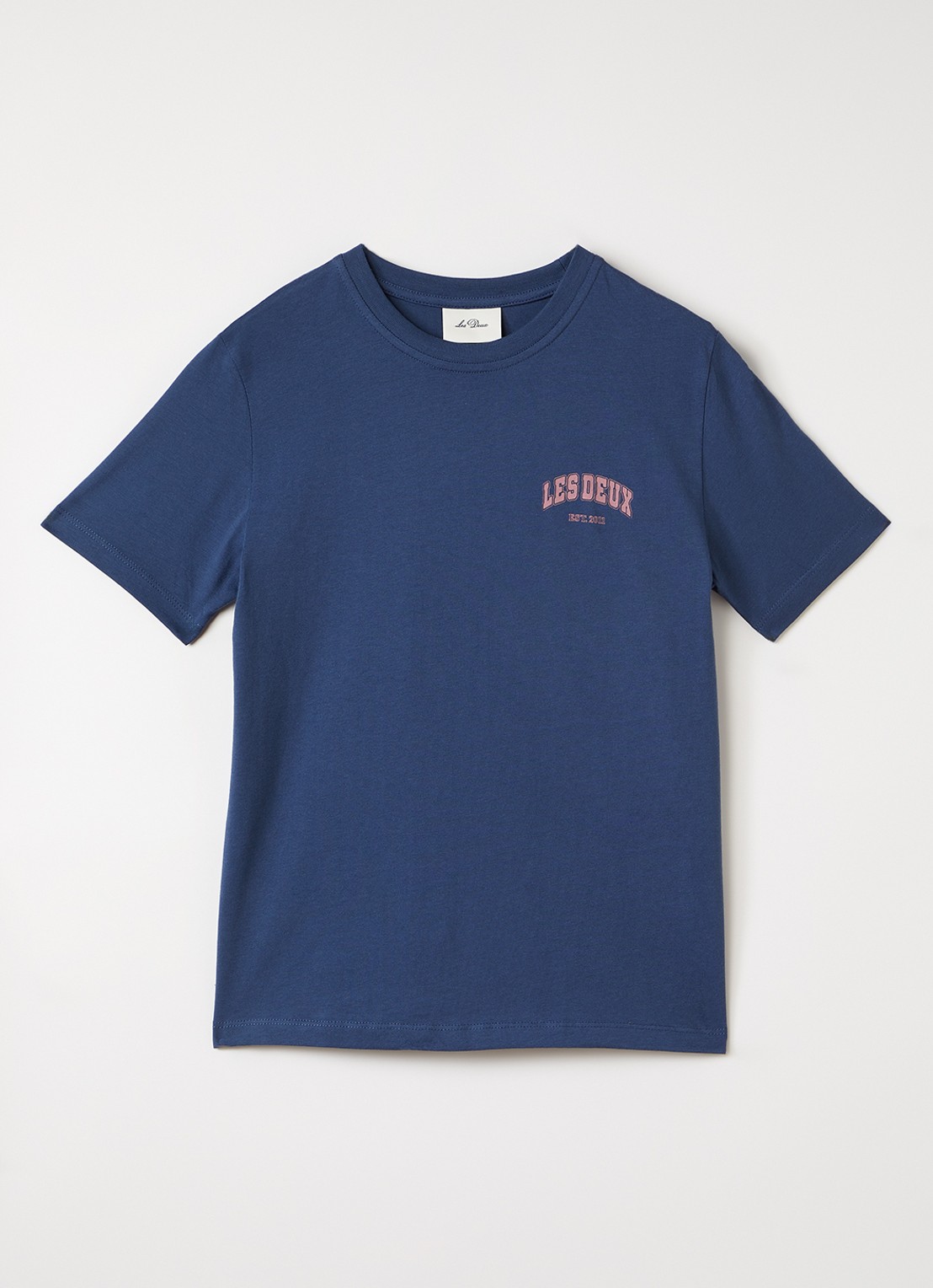 Les Deux Hope T-shirt met logo- en backprint - voorkant indigo