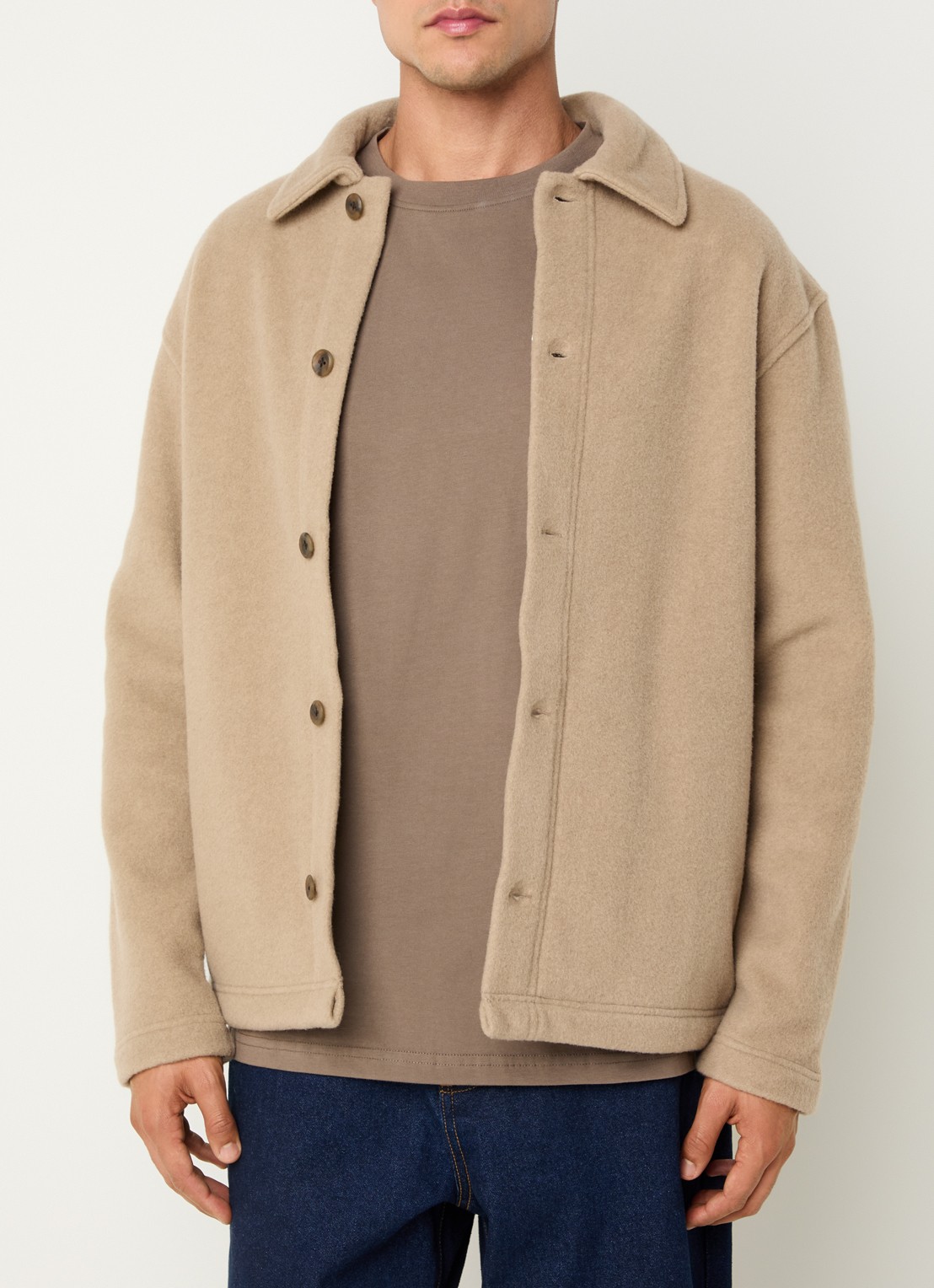 Les Deux Jermaine regular fit overshirt in wolblend - detail 4 donkerbeige