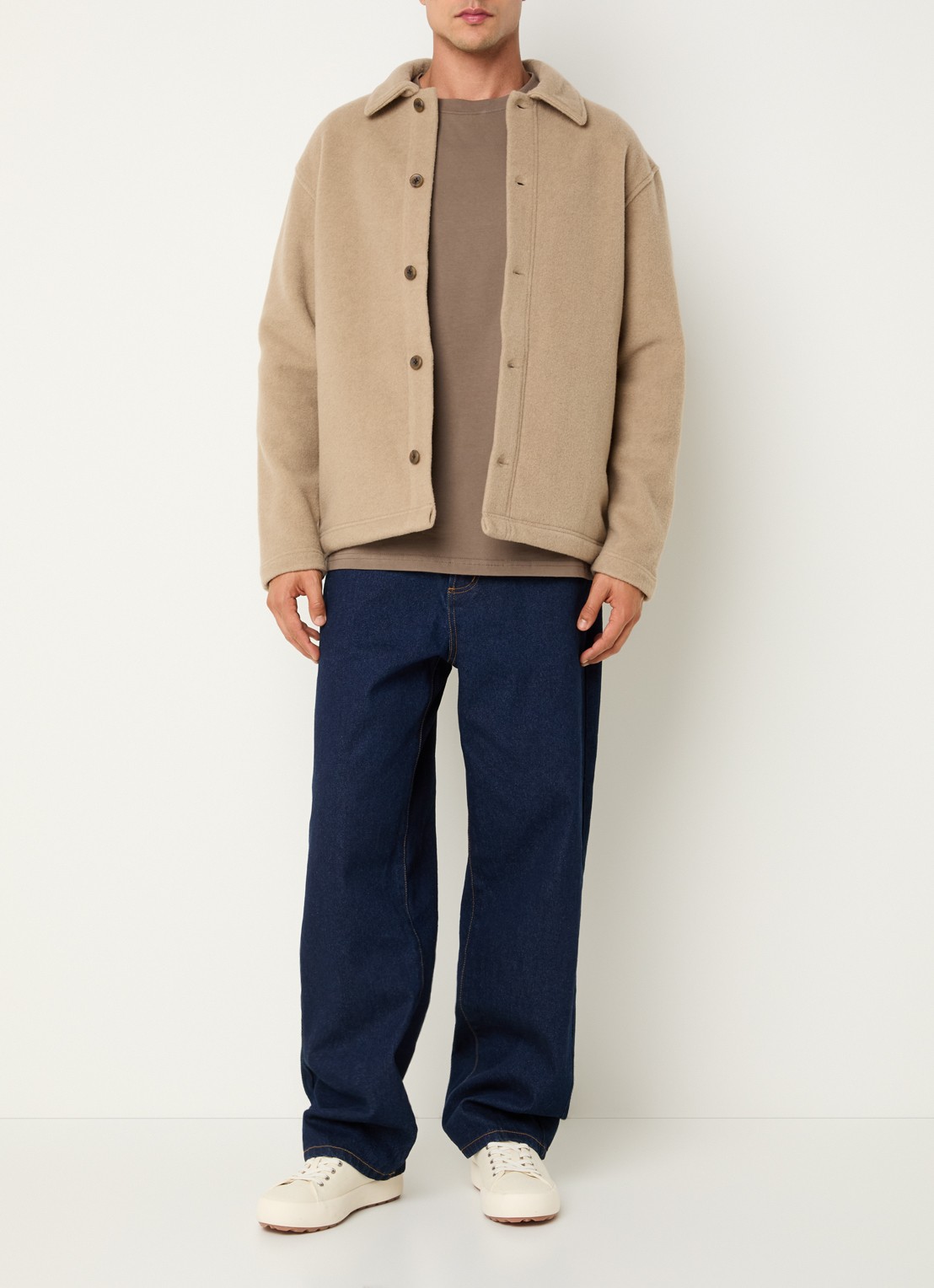 Les Deux Jermaine regular fit overshirt in wolblend - voorkant 3 donkerbeige