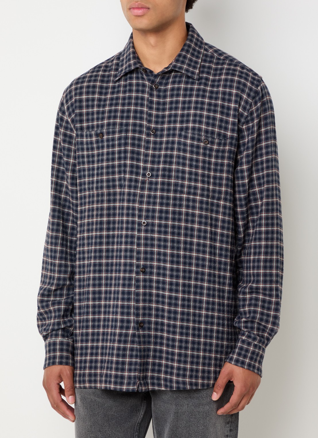 Les Deux John comfort fit overhemd met ruitdessin  - detail 2 donkerblauw