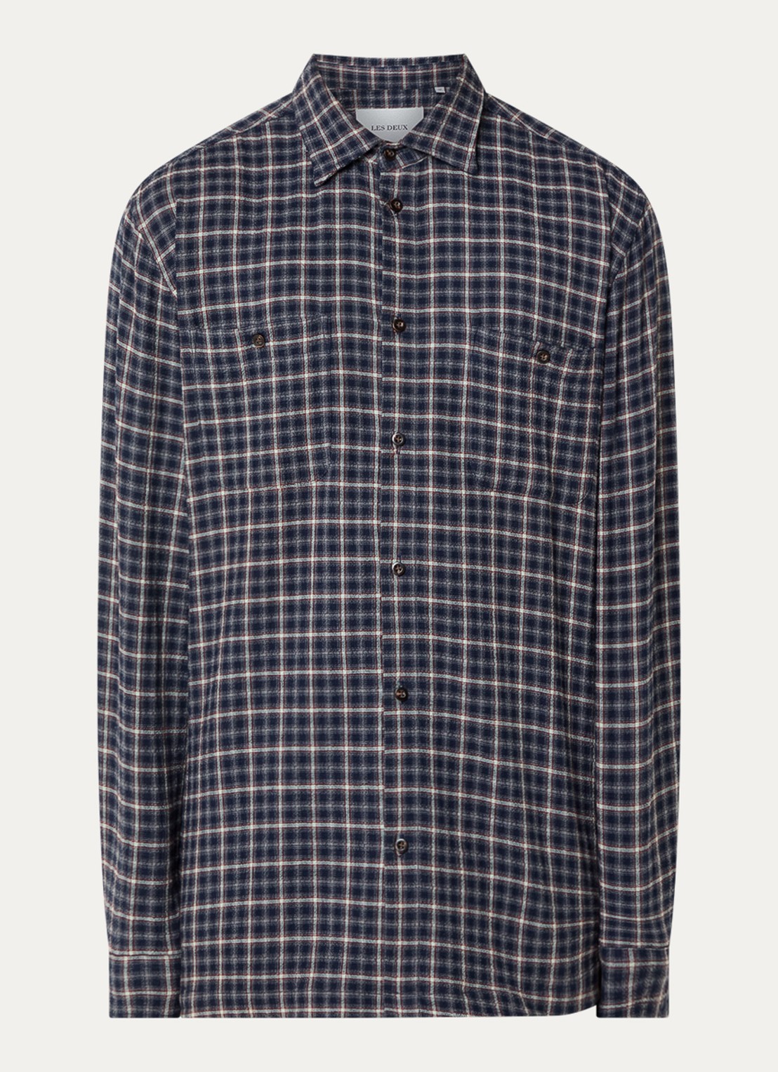 Les Deux John comfort fit overhemd met ruitdessin  - voorkant 3 donkerblauw
