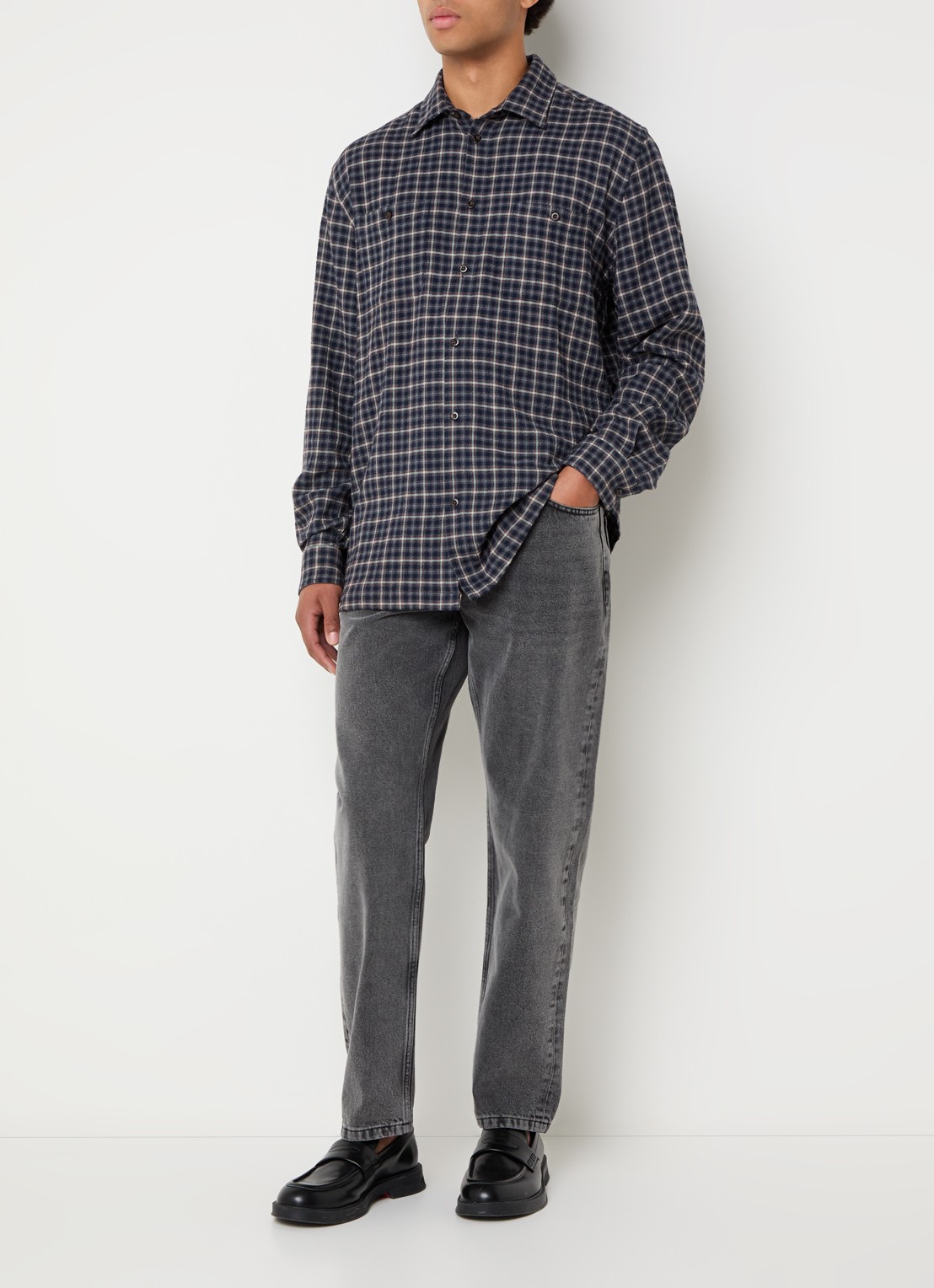 Les Deux John comfort fit overhemd met ruitdessin  - voorkant 4 donkerblauw