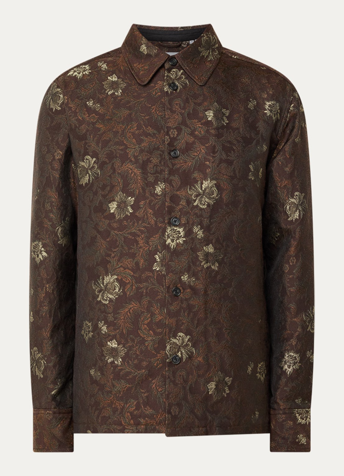 Les Deux Kaleb regular fit overshirt met jacquard dessin - voorkant donkerbruin