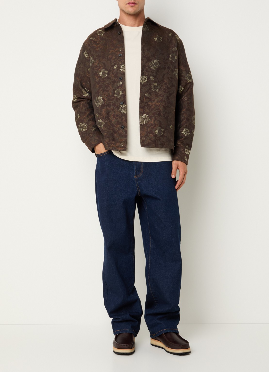 Les Deux Kaleb regular fit overshirt met jacquard dessin - voorkant 2 donkerbruin