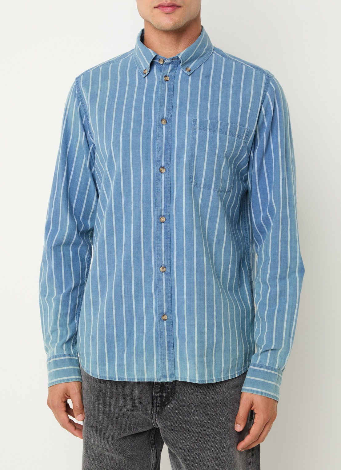 Les Deux Kash regular fit overhemd met streepprint en borstzak - detail 4 staalblauw