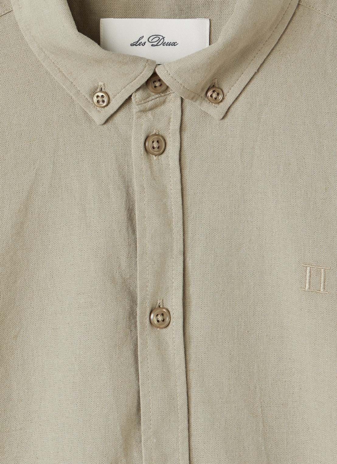 Les Deux Konrad overhemd in linnenblend - detail khaki