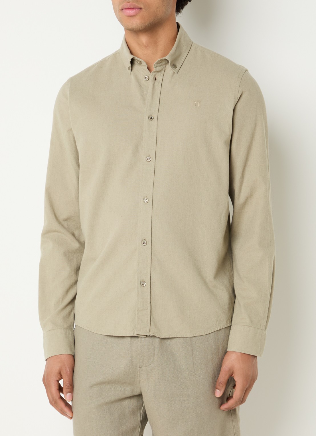 Les Deux Konrad regular fit overhemd in linnenblend - detail 2 khaki