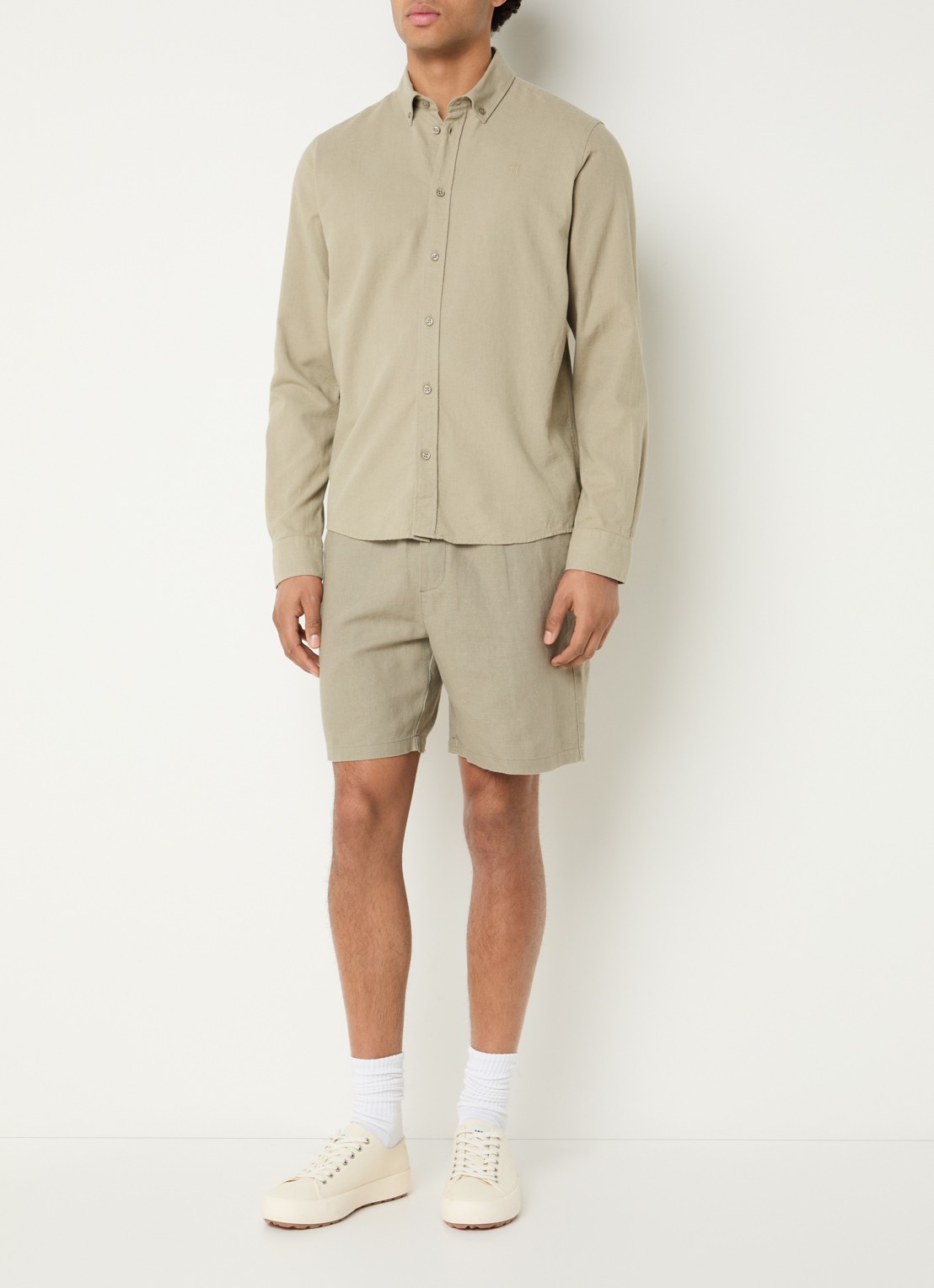 Les Deux Konrad regular fit overhemd in linnenblend - voorkant 4 khaki