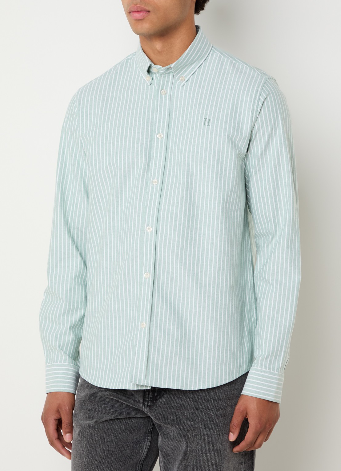 Les Deux Konrad regular fit overhemd met streepprint  - detail 4 groen