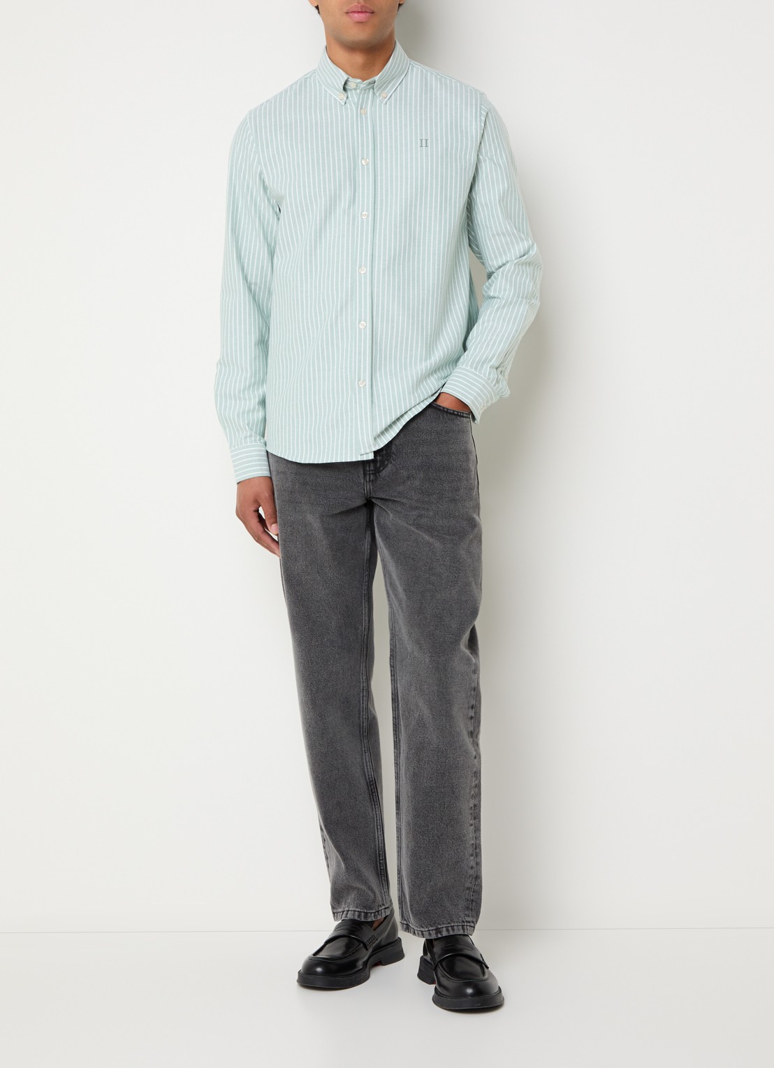 Les Deux Konrad regular fit overhemd met streepprint  - voorkant 3 groen