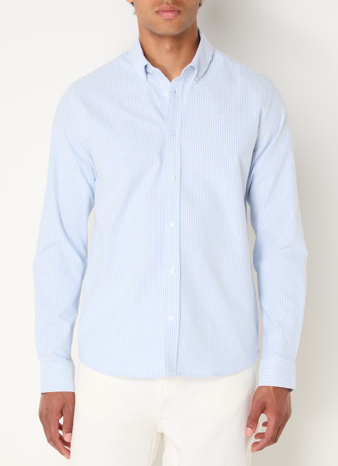 Les Deux Konrad regular fit overhemd met streepprint - detail 3 blauwgrijs