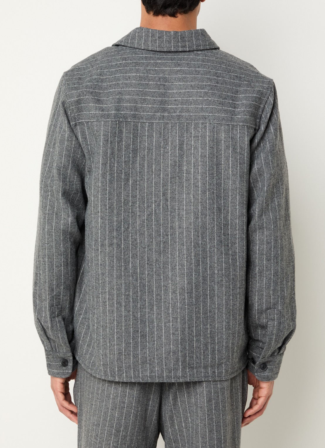 Les Deux Layton regular fit overshirt in wolblend met krijtstreep - achterkant grijs