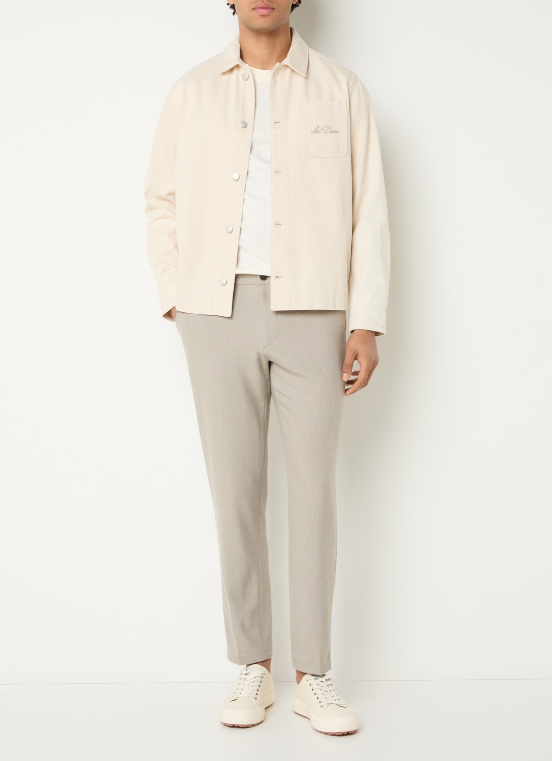 Les Deux Layton regular fit overshirt met borstzak en borduring - voorkant 2 creme