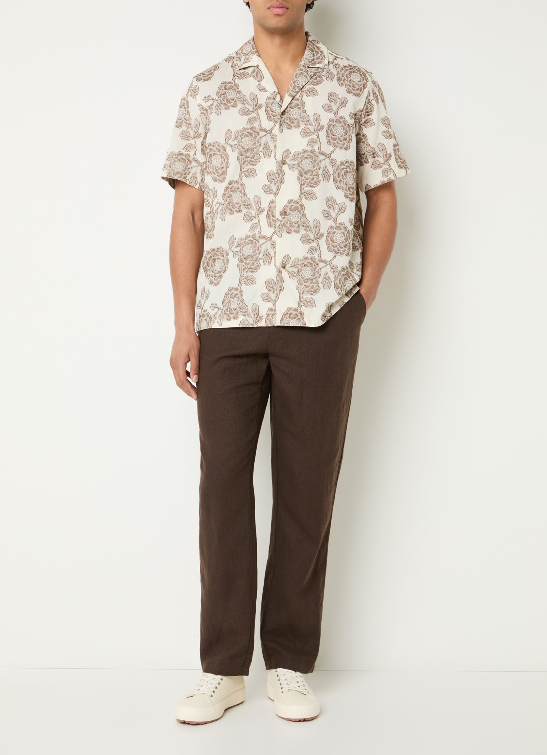 Les Deux Lesley regular fit overhemd met jacquard dessin - voorkant 3 gebroken wit