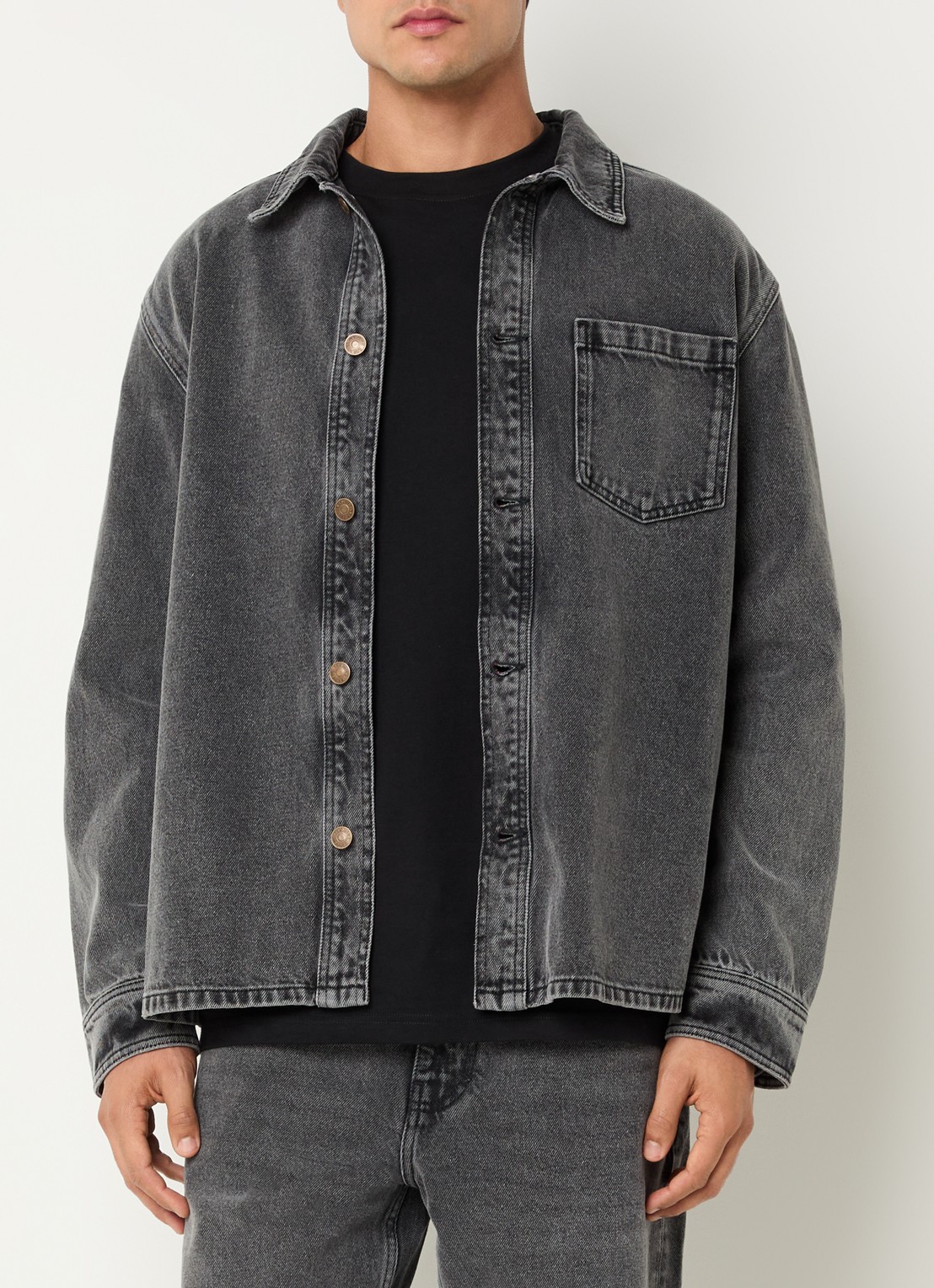 Les Deux Loan regular fit overshirt van denim met borstzak - detail 4 middengrijs