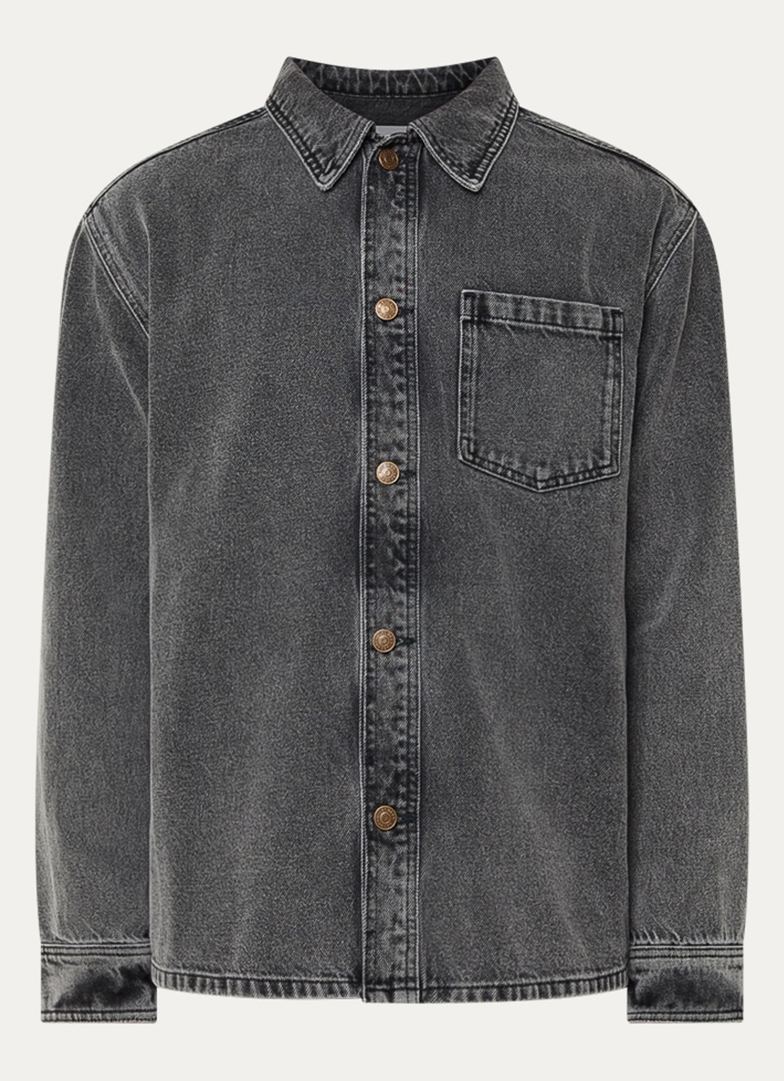 Les Deux Loan regular fit overshirt van denim met borstzak - voorkant middengrijs