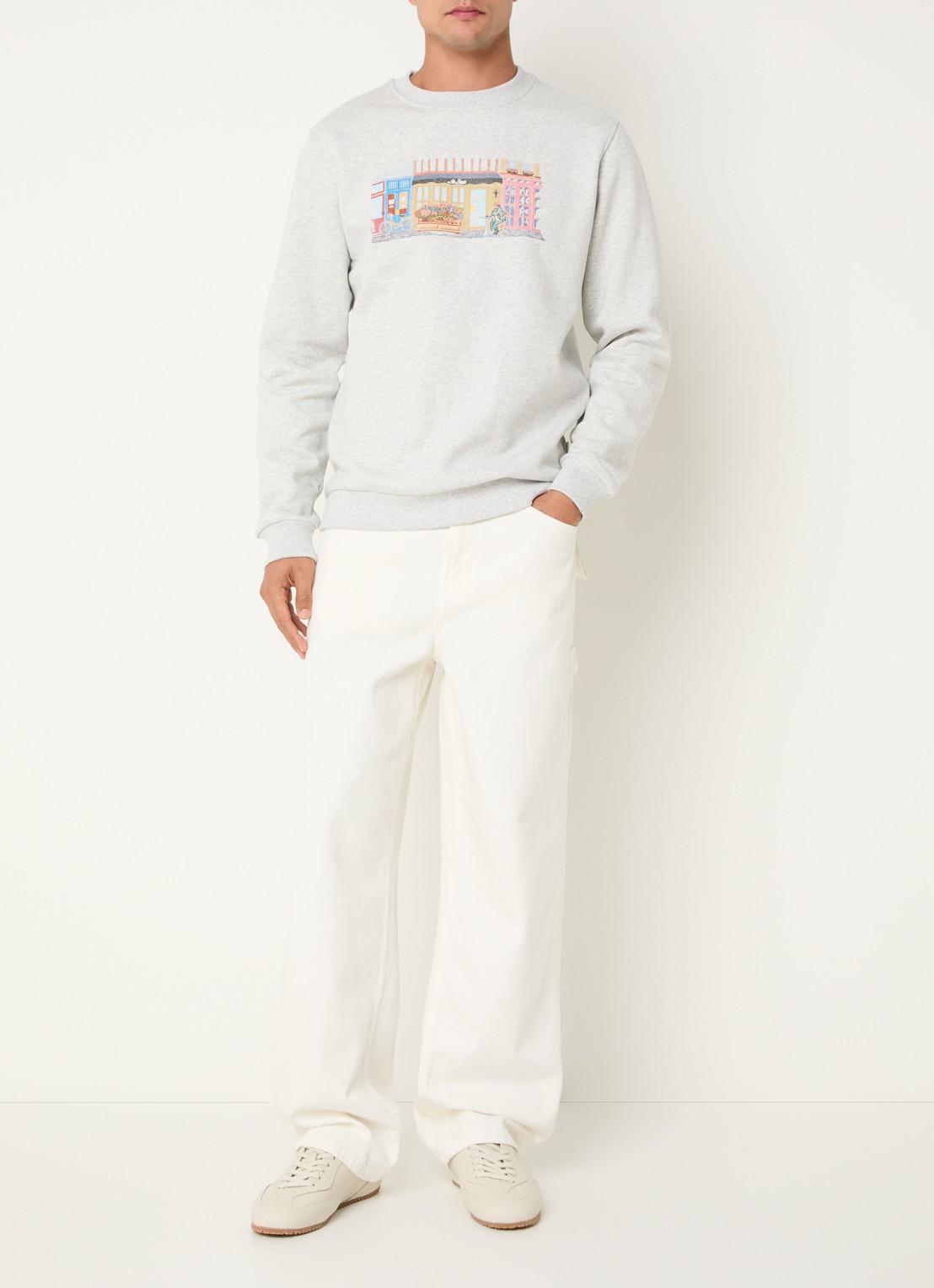 Les Deux Market sweater met print - voorkant 2 grijsmele