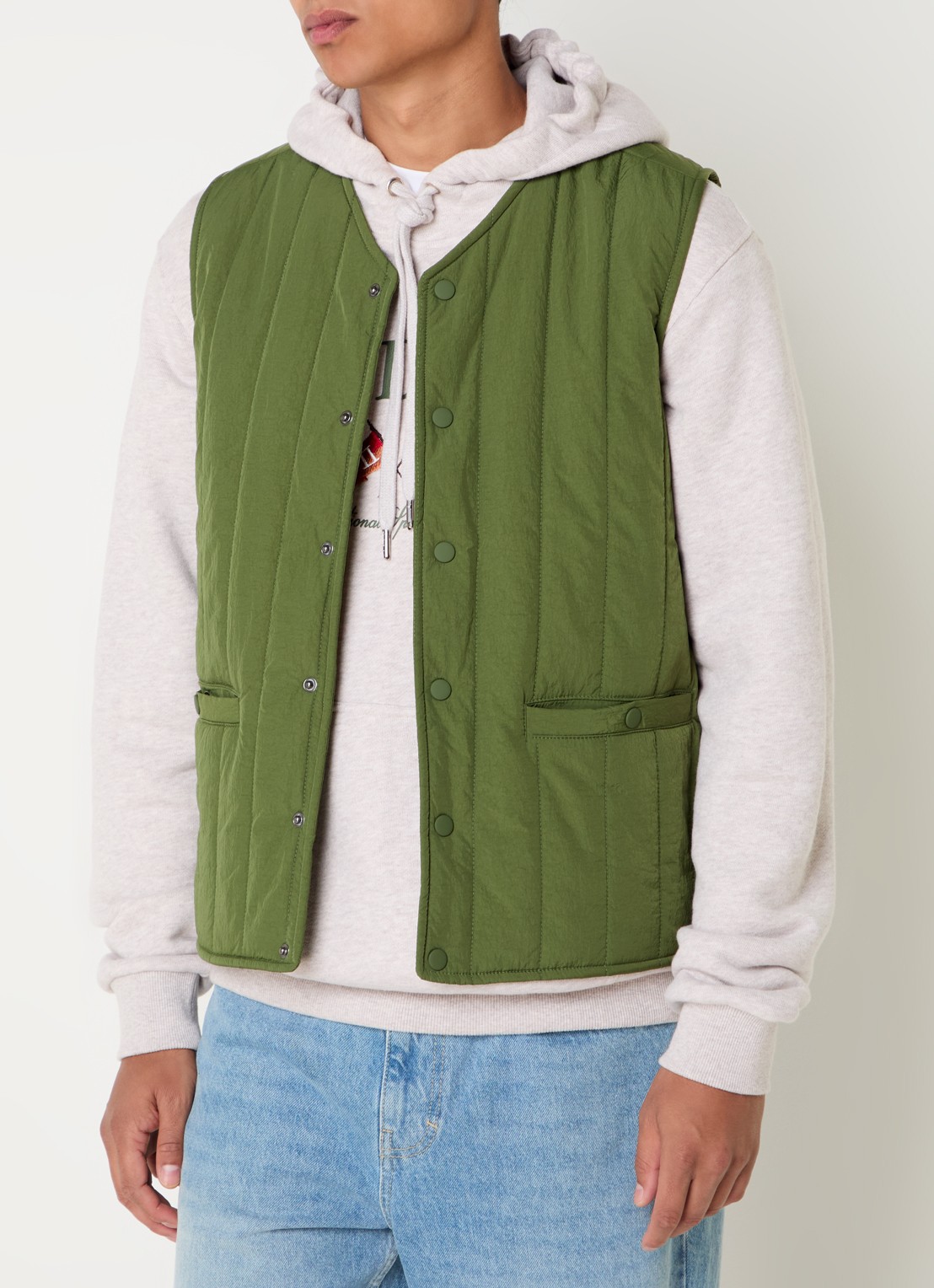 Les Deux Martin gewatteerde bodywarmer met steekzakken - detail 4 legergroen