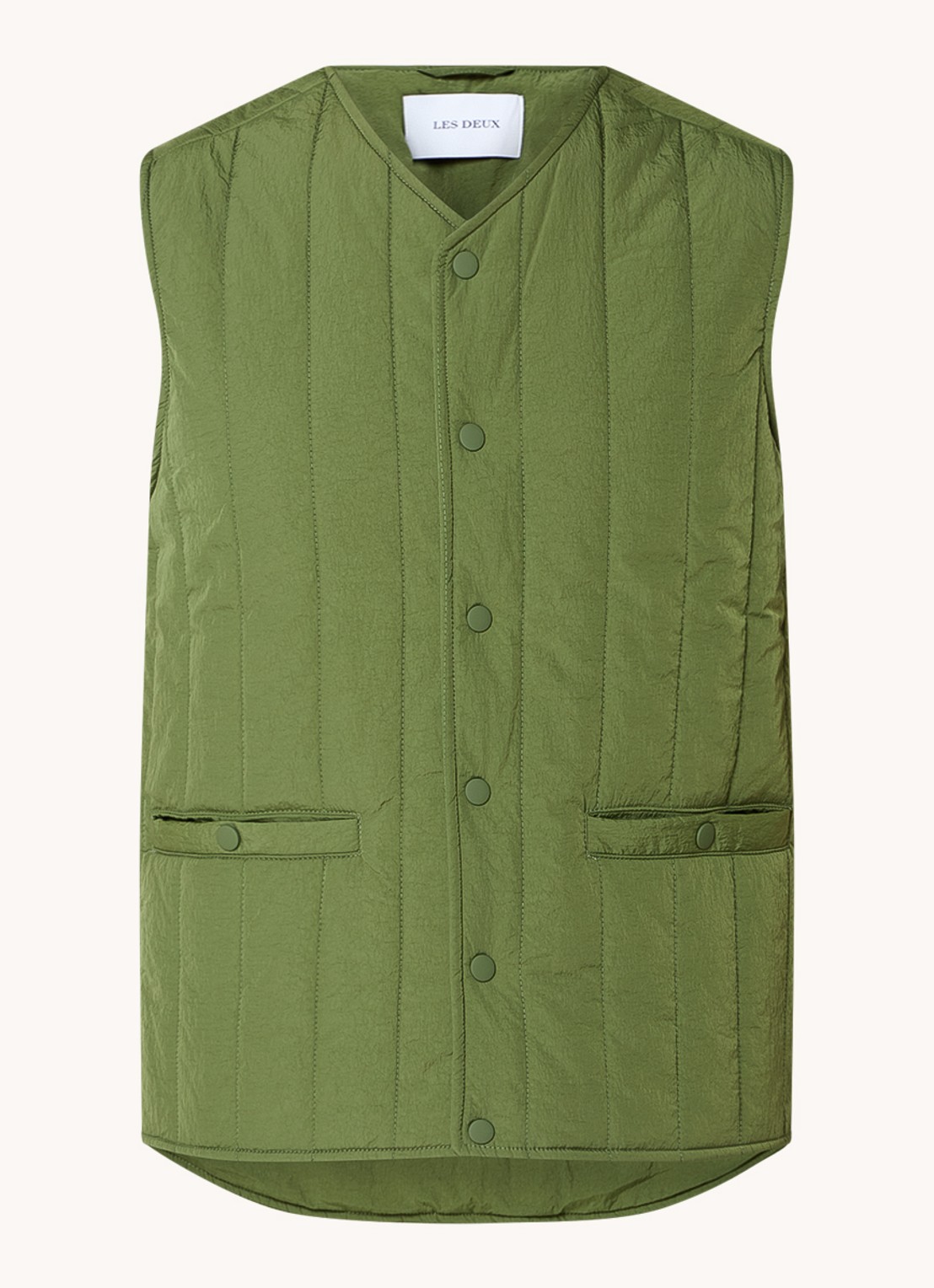 Les Deux Martin gewatteerde bodywarmer met steekzakken - voorkant 2 legergroen