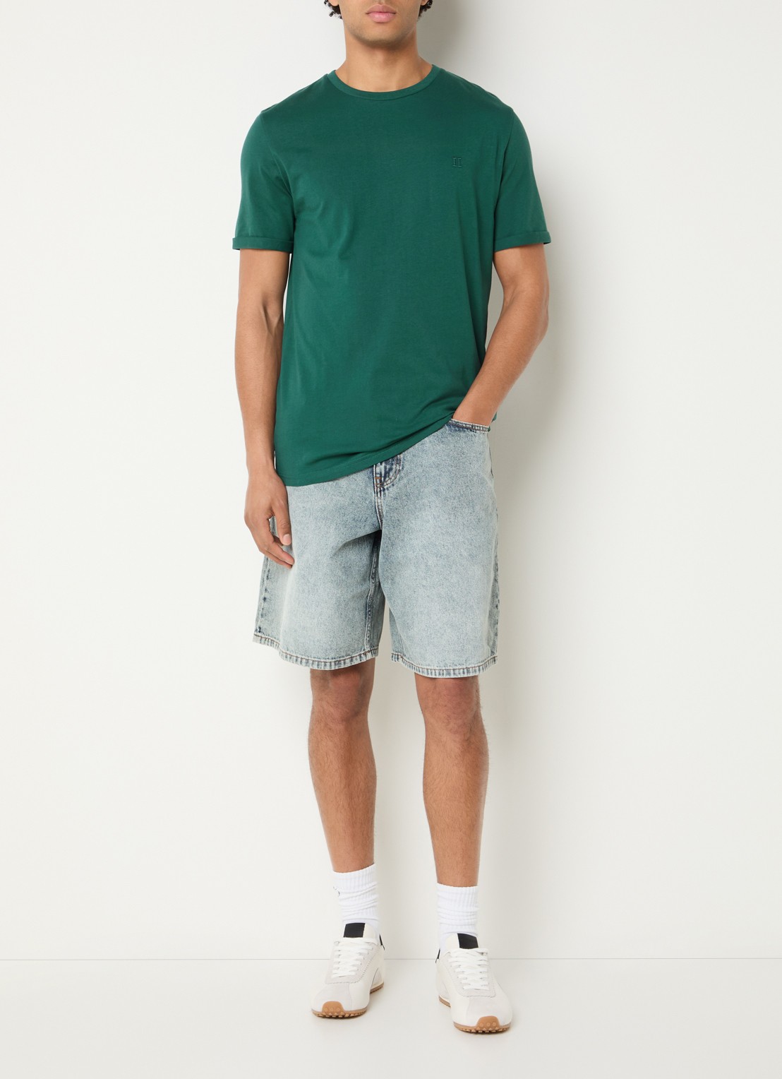 Les Deux Norregaard T-shirt met logoborduring - voorkant 2 groen