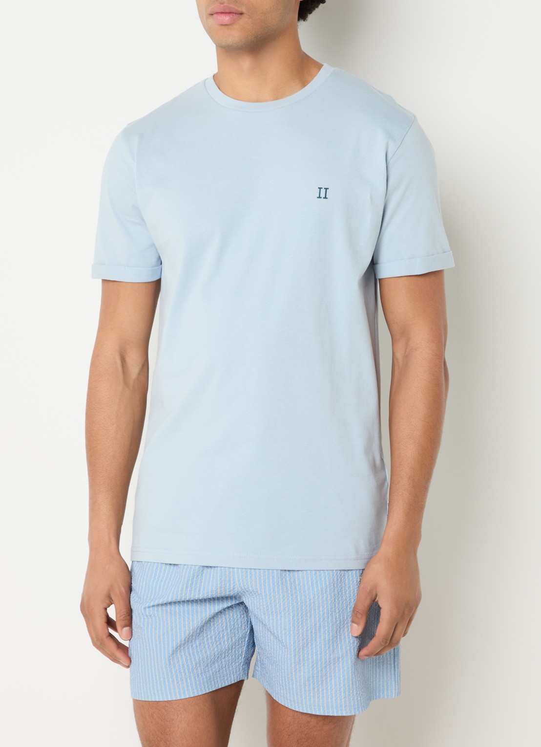 Les Deux Norregaard T-shirt met logoborduring - detail 2 lichtblauw