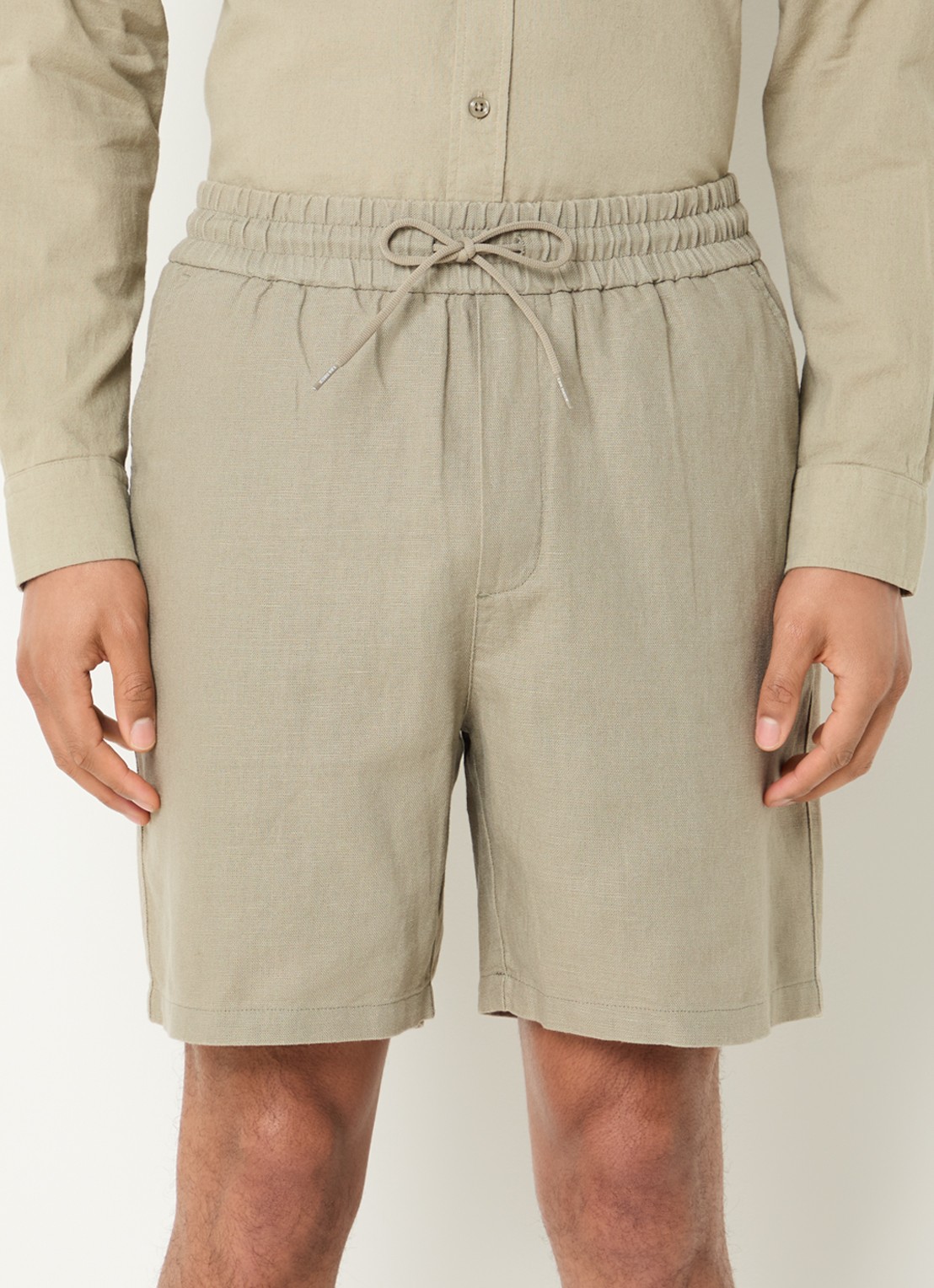 Les Deux Otto straight fit korte broek in linnenblend - detail 2 khaki