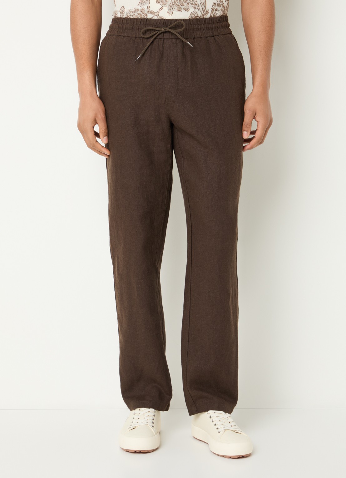 Les Deux Patrick straight fit broek in linnenblend - detail donkerbruin
