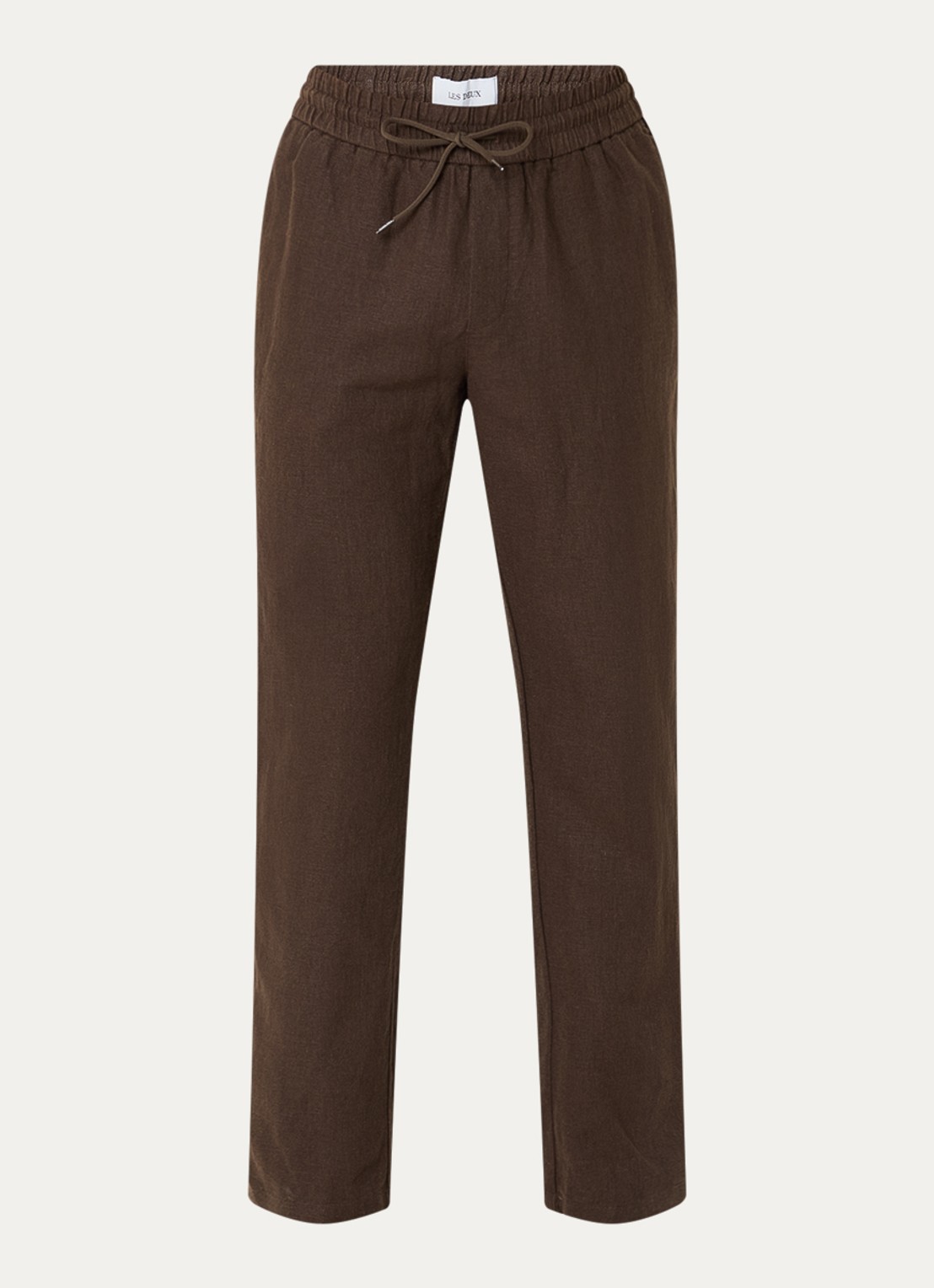 Les Deux Patrick straight fit broek in linnenblend - voorkant 4 donkerbruin