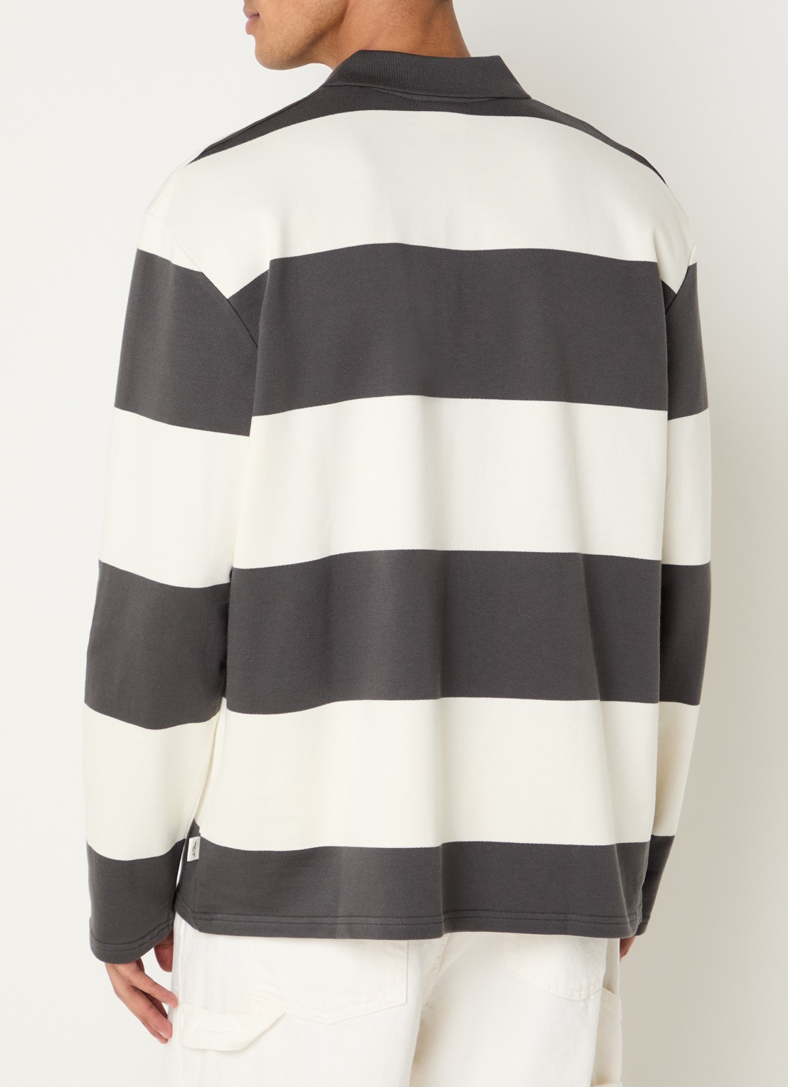 Les Deux Prince oversized fit polo met borduring en streepprint - achterkant middengrijs