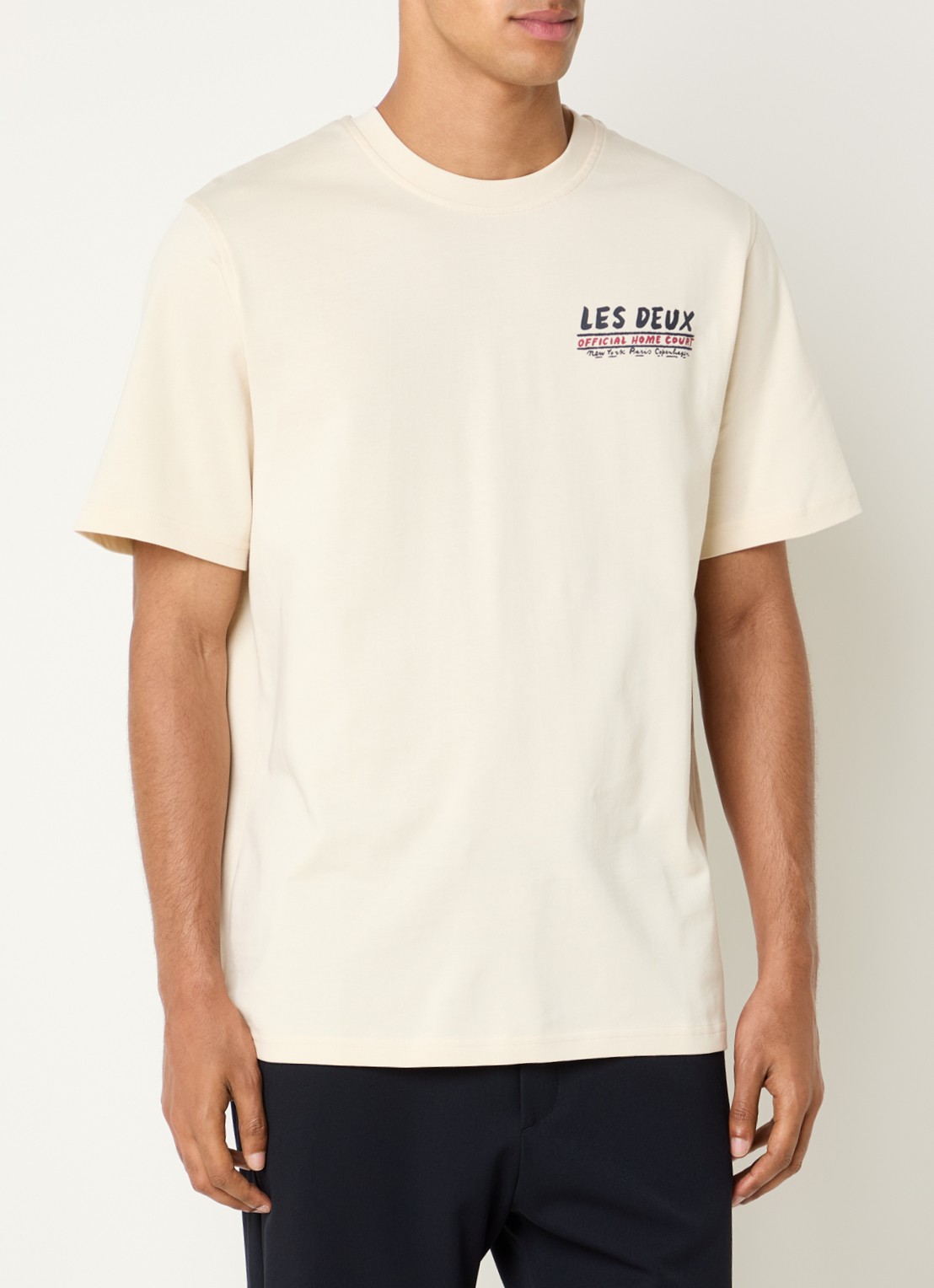 Les Deux Record T-shirt met front- en backprint - achterkant ivoor