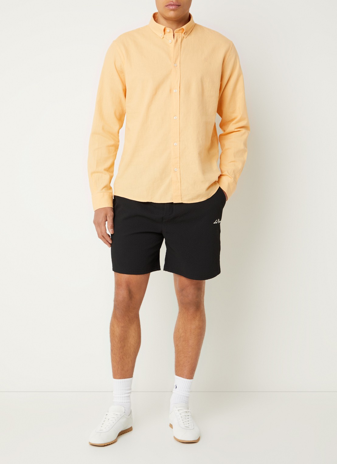 Les Deux Regular fit overhemd in linnenblend - voorkant 2 orange