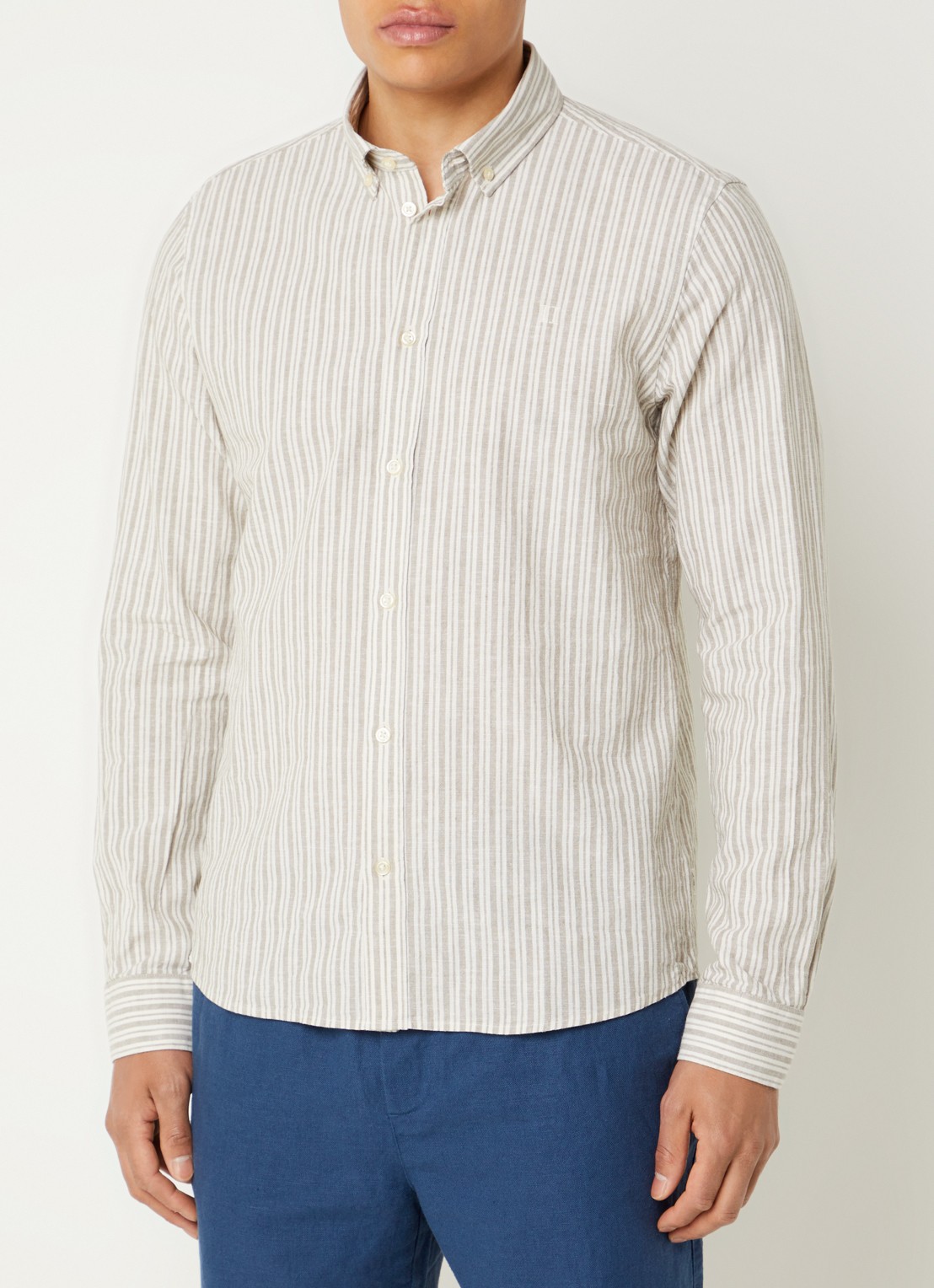 Les Deux Regular fit overhemd in linnenblend - detail beige
