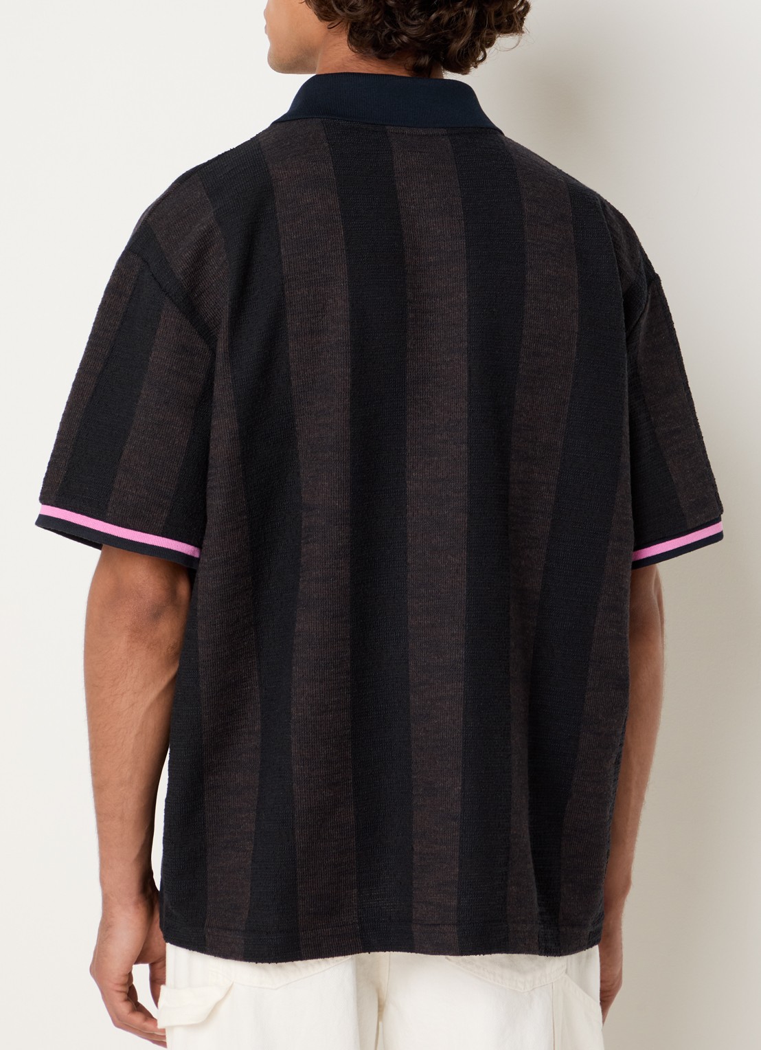 Les Deux Regular fit polo met streepprint en logoborduring - achterkant antraciet