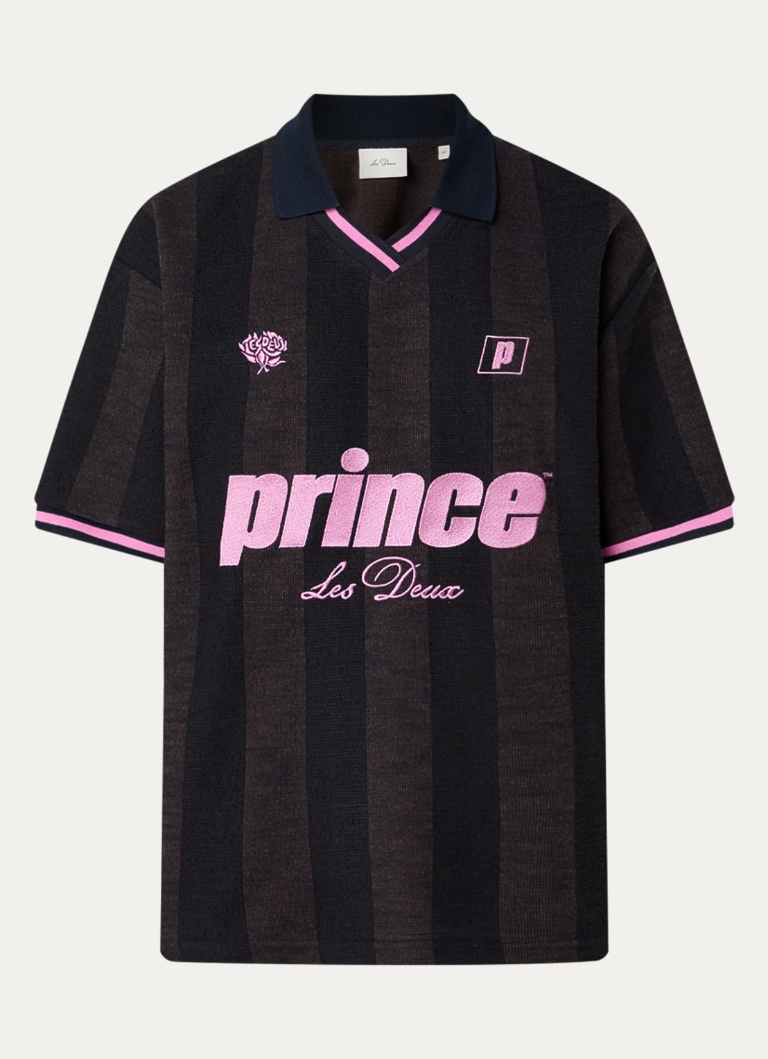 Les Deux Regular fit polo met streepprint en logoborduring - voorkant 2 antraciet