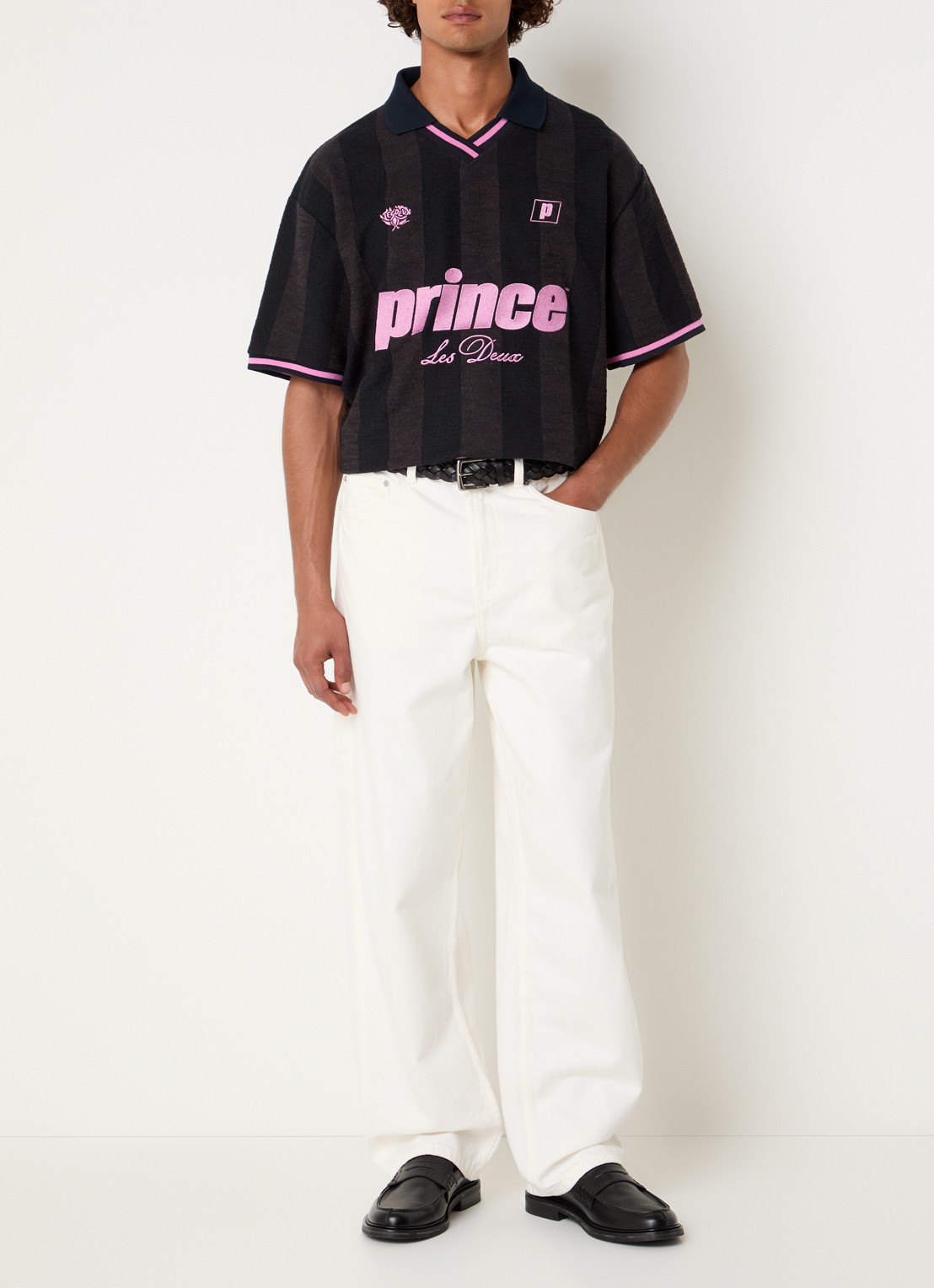 Les Deux Regular fit polo met streepprint en logoborduring - voorkant 3 antraciet
