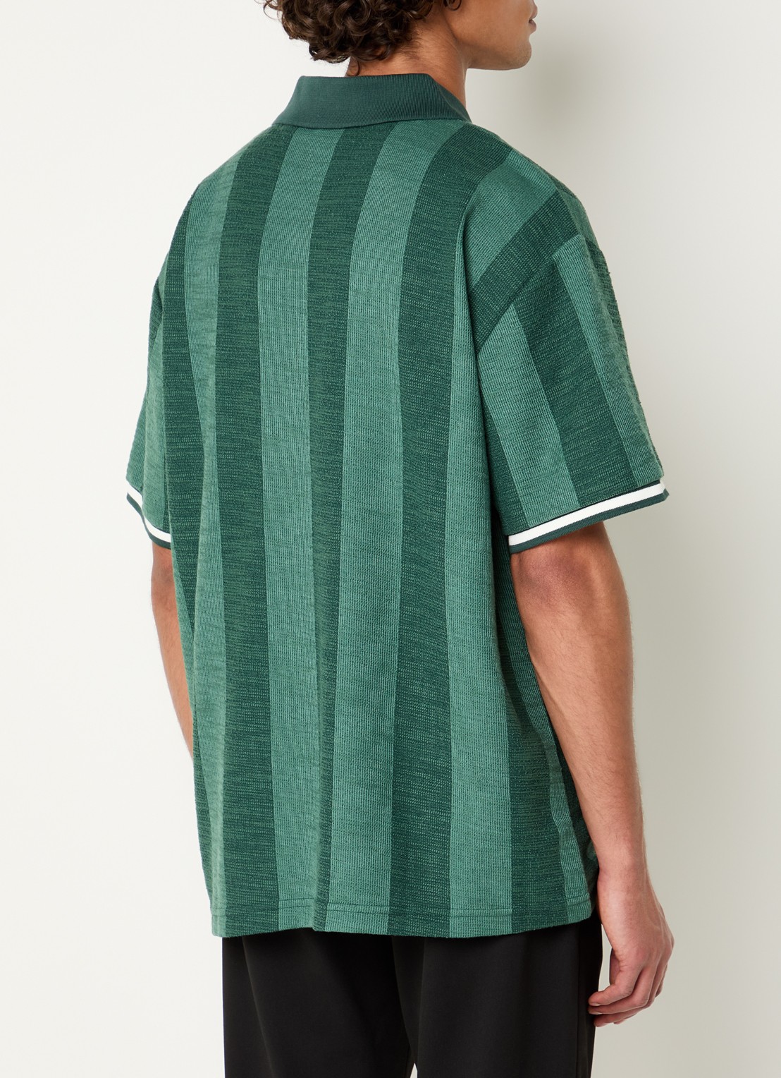 Les Deux Regular fit polo met streepprint en logoborduring - achterkant groen