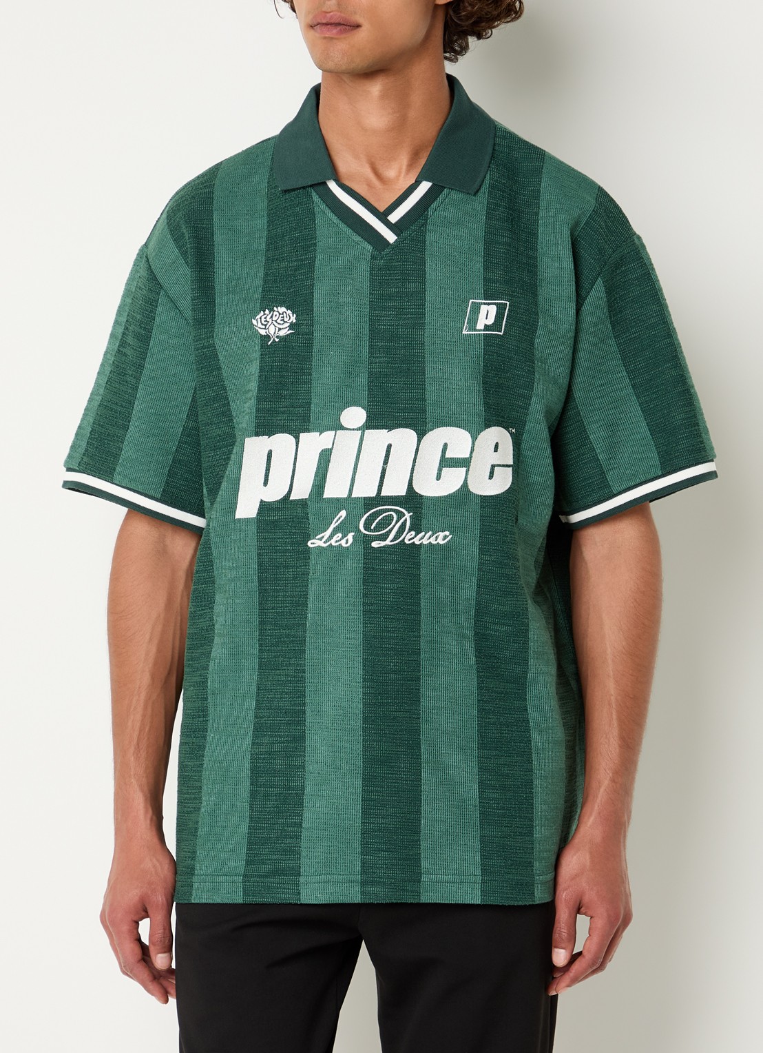 Les Deux Regular fit polo met streepprint en logoborduring - detail 4 groen