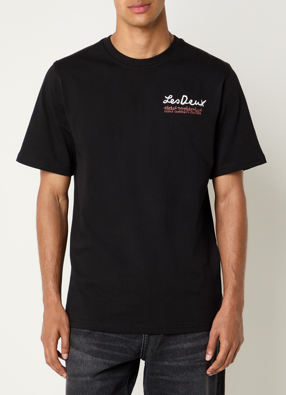 Les Deux Rural T-shirt met logoborduring en backprint - achterkant zwart