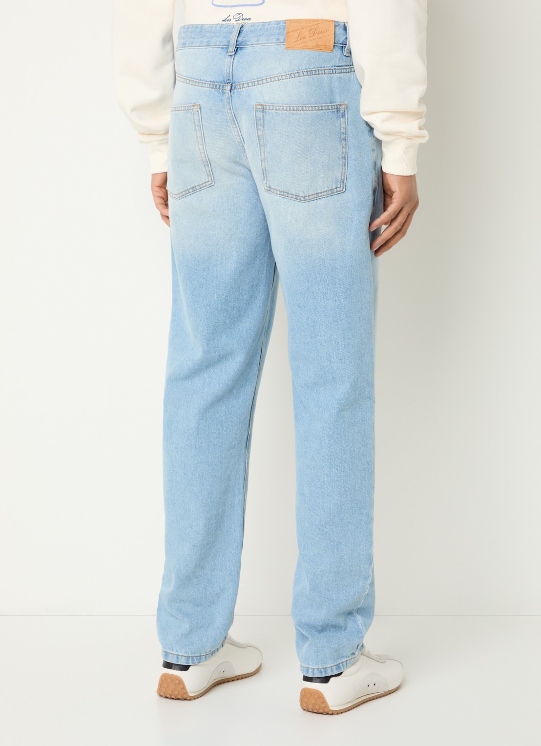 Les Deux Ryder straight fit jeans met lichte wassing - achterkant indigo