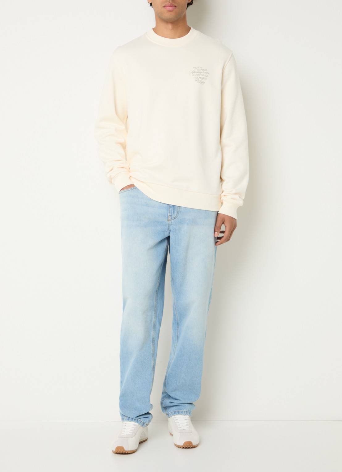 Les Deux Ryder straight fit jeans met lichte wassing - voorkant 5 indigo