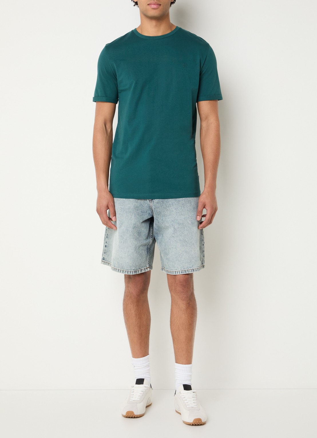 Les Deux Ryder straight fit korte broek van denim met steekzakken - voorkant 2 indigo