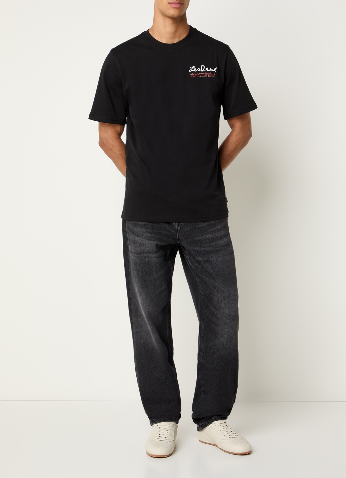 Les Deux Ryder straight leg jeans met gekleurde wassing - voorkant 5 zwart