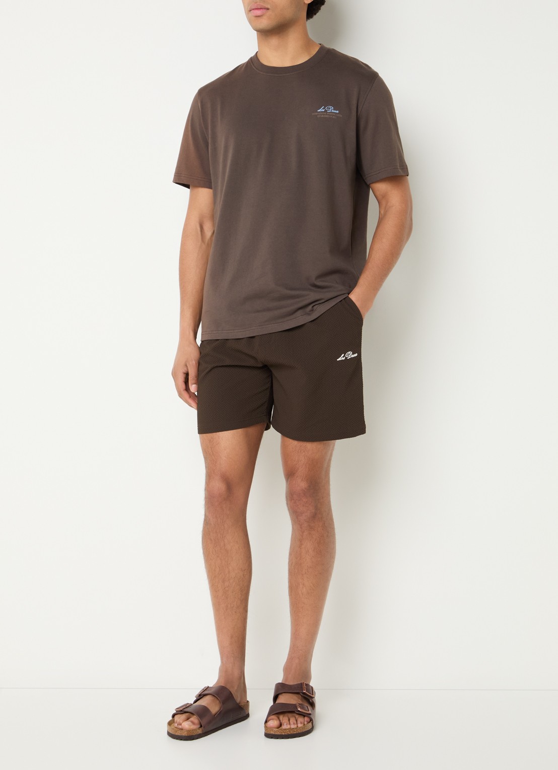 Les Deux Stan zwemshorts met logo en steekzakken - voorkant 4 donkerbruin