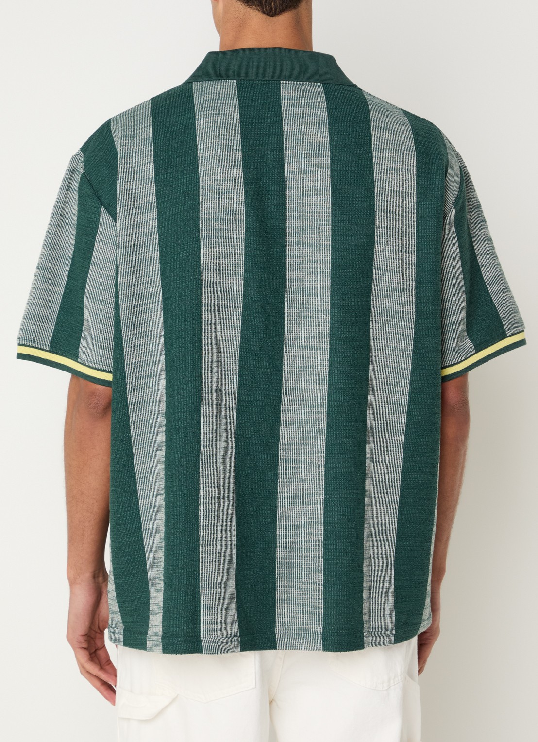 Les Deux Stripe Football oversized fit polo met streepprint en borduring - achterkant groen