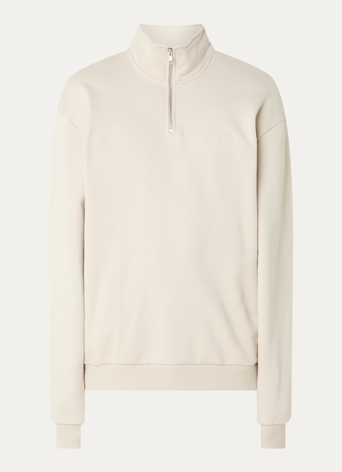 Les Deux Sweater met halve rits en logoborduring - voorkant 3 creme