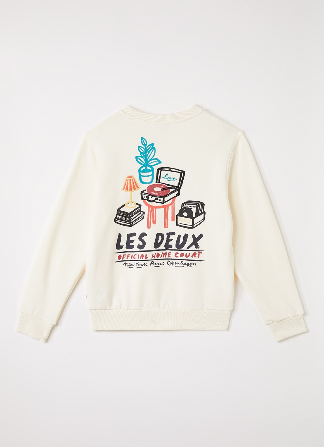 Les Deux Sweater met logo- en backprint - voorkant 3 gebroken wit