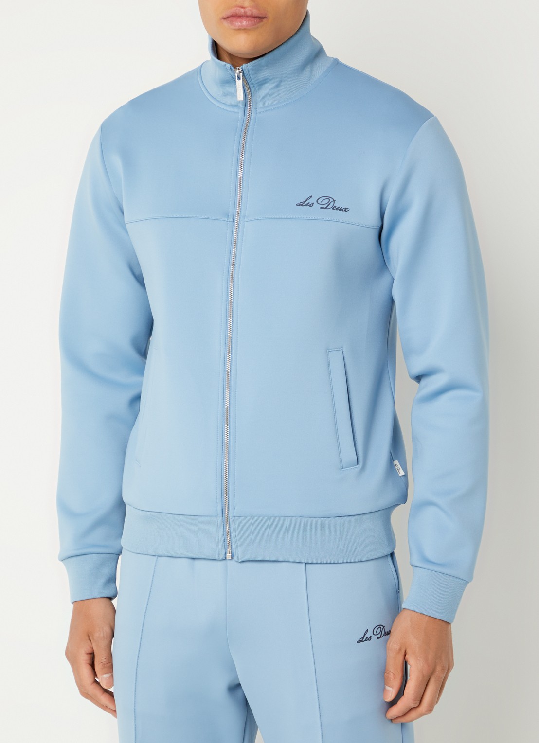 Les Deux Sweatvest met logo en steekzakken - detail 4 blauwgrijs