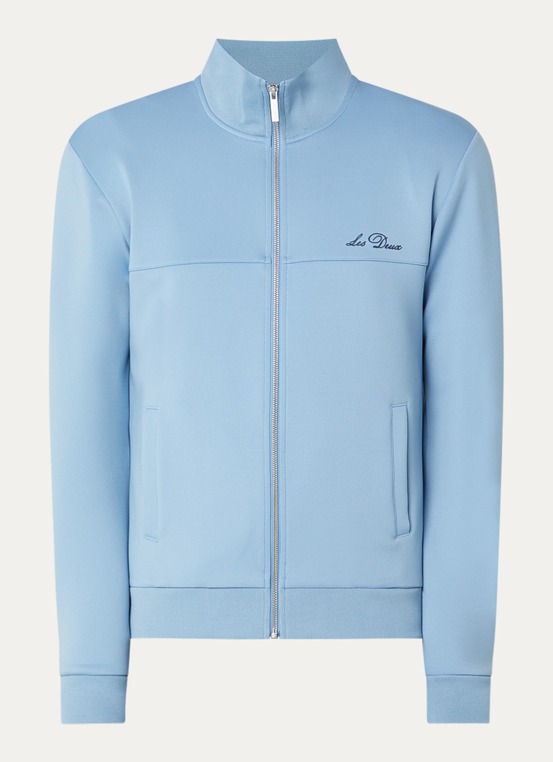 Les Deux Sweatvest met logo en steekzakken - voorkant blauwgrijs