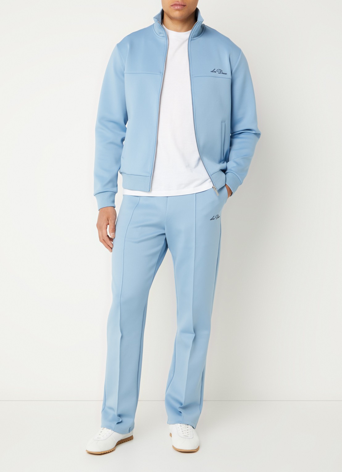 Les Deux Sweatvest met logo en steekzakken - voorkant 2 blauwgrijs